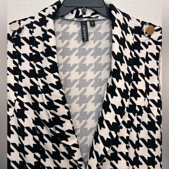 NWT High Low Black Houndstooth Sleeveless Blazer Vest 3X - Picture 3 of 8